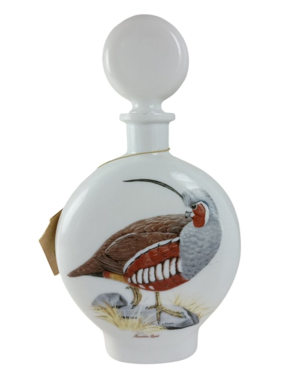 Field Birds Mountain Quail Milk Glass Decanter 1969 Empty Bottle #4 Vintage
